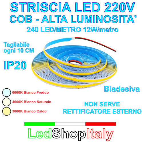 Striscia led 220v cob - striscia, 12w/m